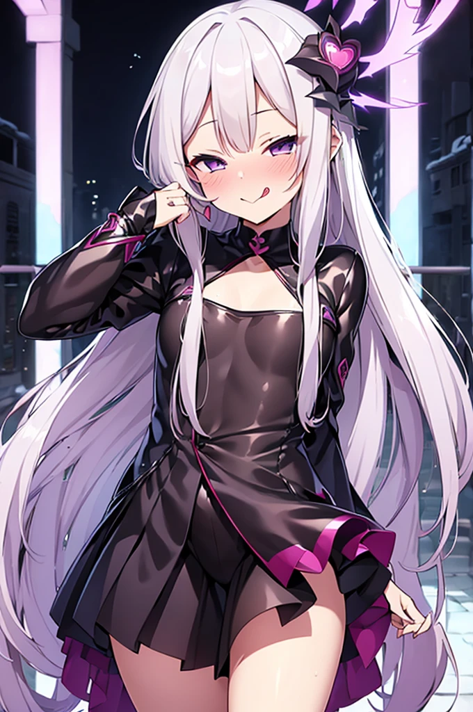 (((Characteristic clothing))),(((high quality))),Unshaven,(((((Pubic hair heart pattern))))), Cloudy eyes,Anime Style,Long Tongue,Sticking out tongue,Obscene lines,Fatty face,Fallen into evil,Sexual,clumsy smile,((Unshavenの髪)),((Long hair that covers the eyes)),transformation