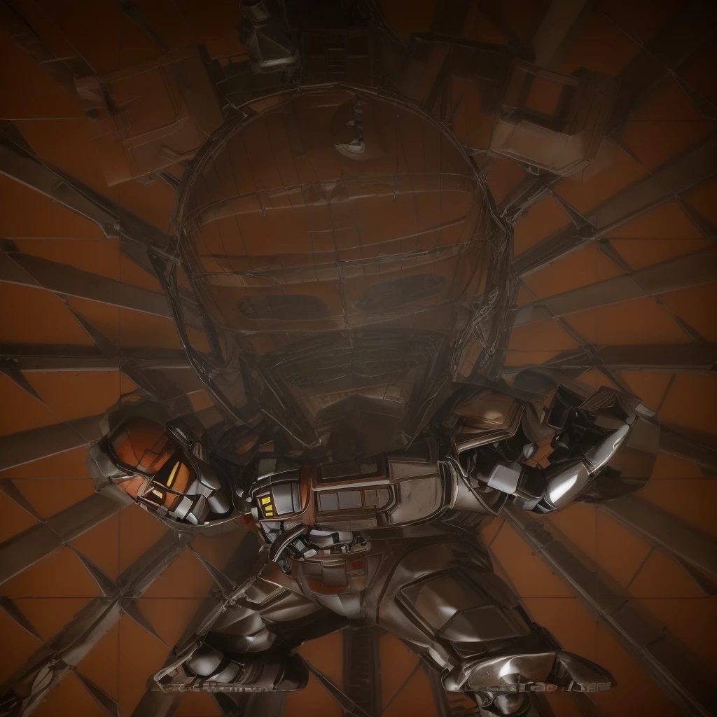 Cinematic film still Small deformation of JaspionQuiron in a rusty shipyard, haunting silence, action hero pose, shiny armor, . Shallow depth of field, vignettes, highly detailed, high budget Hollywood movies, blur, cinemascope, mood, epic, gorgeous, film grain, grainy.