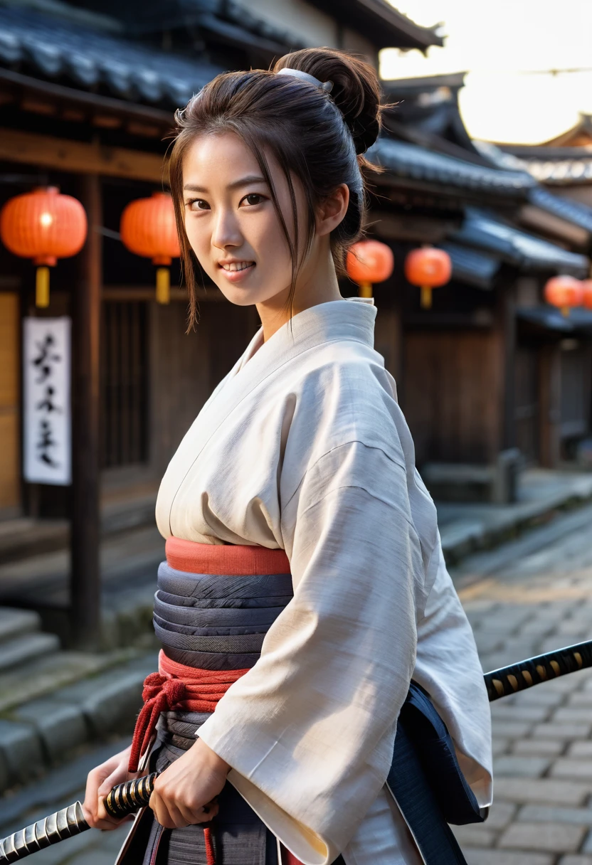 (full-body view, action shot:1.2), score_9, (a baby faced, adorably cute Japanese girl:1.2), (wearing a ronin samurai attire), realistic mouth, perfect white teeth, perfect eyes, thin lips, blushing cheeks, symmetrical face, bare face no make-up, accurate face, with realistic natural skin, (soaked in sweat:1.1), subtle pores, tiny wrinkles, highly detailed skin, (short-length hair, ponytail hairstyle, messy hair:1.1), voluminous hair, (Unsheathing her katana sword), ((at the bustle street of edo period Tokyo )), (at the dusk), realistic background, natural background, realistic perspective, accurate perspective, realistic proportion
Rendered with best quality photos, hyper-realistic, photorealistic, realism, highly detailed, masterpiece, conceptual photography, fine-art photography, natural lighting, dynamic lighting, key visual, film still, 8K photo, UHD, HDR, golden ratio composition, perfect color balance, perfect highlight and shadow, taken with Canon EOS-1D X Mark III, depth of field, Technicolor, Panavision, cinemascope, cinematic color grading, dramatic angle, extreme angle shot