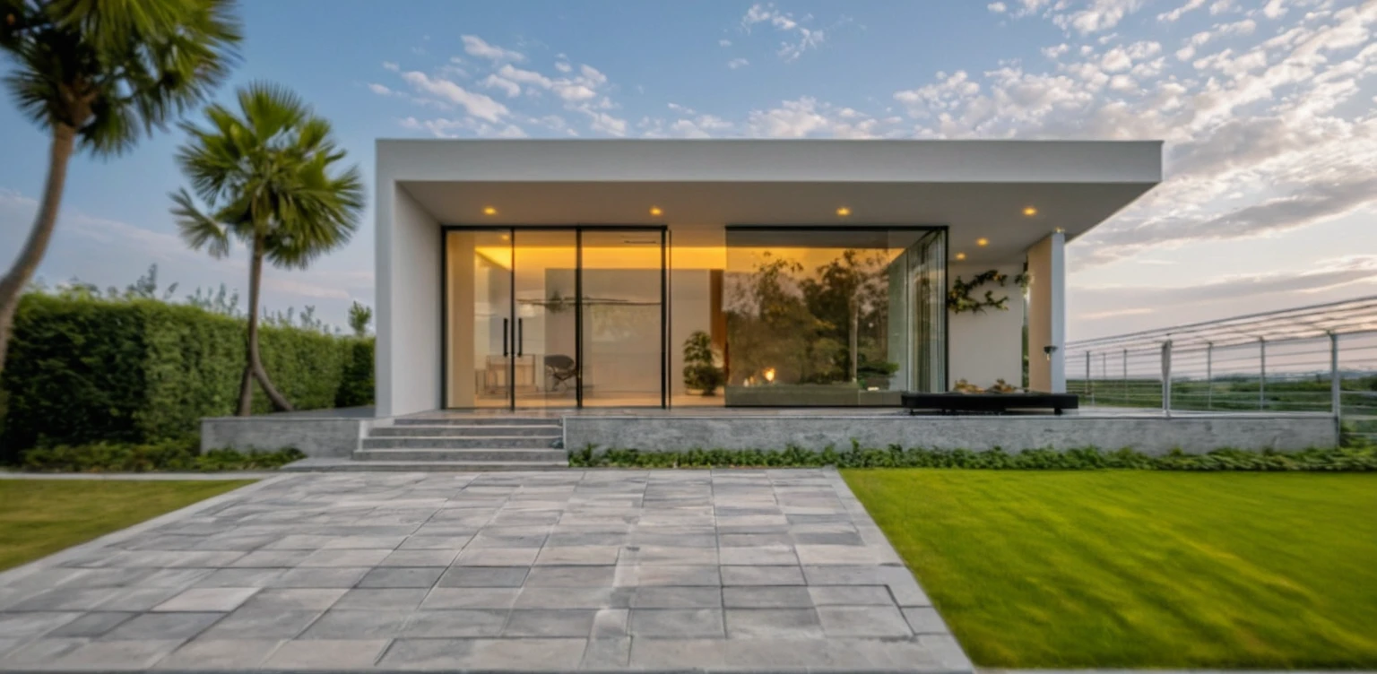 Masterpiece, high quality, best quality, authentic, super detail, outdoors, onestoreyvillaXL, aiaigroup, house style modern on the street ,stairs, white wall ,road,pavement, grass, trees, sky, cloud, (daylight:1.1)
