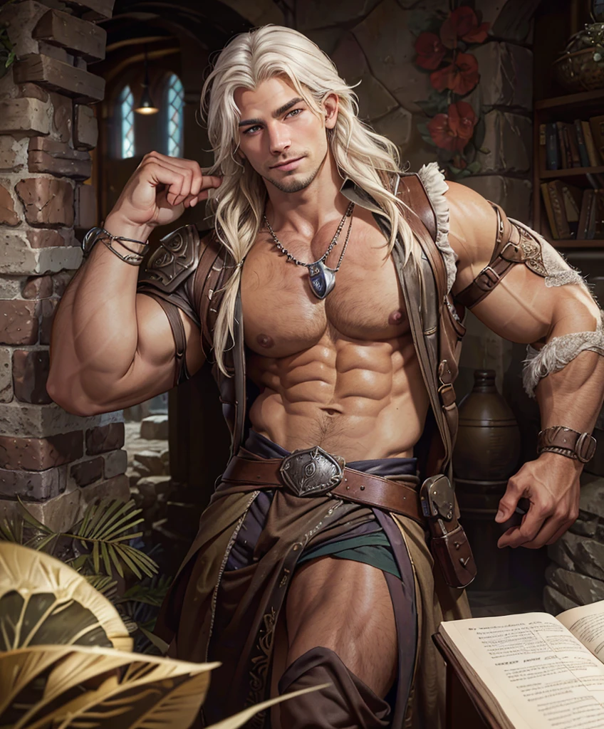 (((Luxurious white hair and sexy smirk.))) (((18 years old.))) (((18yo.))) (((Cute smirk.))) (((Single character image.))) (((1boy))) (((Looks like beefcake male fantasy character.))) (((18 years old.))) (((18yo.))) (((Dressed in medieval fantasy attire.))) Cute guy. Hot guy.  (((Looks like Adonis.))) (((Dressed in medieval fantasy attire.))) (((Intense, sexy stare.))) (((Beautiful long sexy hair.))) Boyfriend in a fantasy setting. Looks like a fun-loving and heroic male adventurer for Dungeons & Dragons. Looks like a very attractive male adventurer for a high fantasy setting. Looks like a hot boyfriend. Looks like a handsome and rugged male adventurer for Dungeons & Dragons. Looks like a handsome male for a medieval fantasy setting. Looks like a Dungeons & Dragons adventurer, very cool and masculine hair style, black clothing, handsome, charming smile, adventurer, athletic build, excellent physique, confident, gorgeous face, gorgeous body,  detailed and intricate, fantasy setting,fantasy art, dungeons & dragons, fantasy adventurer, fantasy NPC, attractive male in his mid 20's, ultra detailed, epic masterpiece, ultra detailed, intricate details, digital art, unreal engine, 8k, ultra HD, centered image award winning, fantasy art concept, digital art, centered image, flirting with viewer, best quality:1.0,hyperealistic:1.0,photorealistic:1.0,madly detailed CG unity 8k wallpaper:1.0,masterpiece:1.3,madly detailed photo:1.2, hyper-realistic lifelike texture:1.4, picture-perfect:1.0,8k, HQ,best quality:1.0,

 best quality:1.0,hyperealistic:1.0,photorealistic:1.0,madly detailed CG unity 8k wallpaper:1.0,masterpiece:1.3,madly detailed photo:1.2, hyper-realistic lifelike texture:1.4, picture-perfect:1.0,8k, HQ,best quality:1.0,


