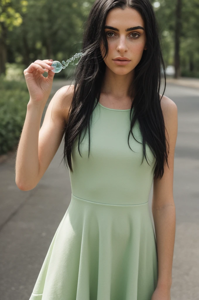 RAW Photo, DSLR BREAK
(kkw-ph1:0.9) BREAK
half body portrait of a young 20yo woman, black hair, wearing a summer dress BREAK
detailed, blowing bubble gum, green bubble gum professional colorgraded