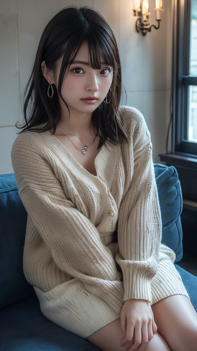 nsfw、Nikon RAW Photos、8 K、Fujifilm XT3、masterpiece、Highest quality、Super detailed、Bangs、Vaginal 、whole body、Completely ?????、??????、Only the chest area is exposed,Knitted sweater、Black underwear