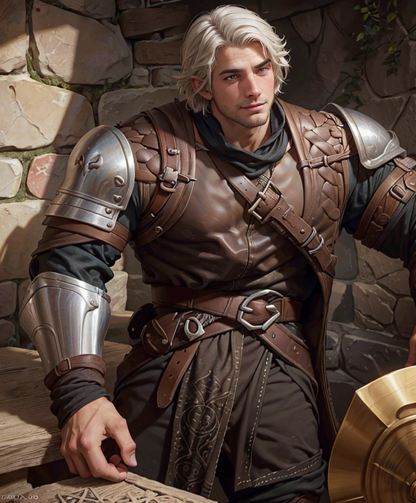 (((Luxurious white hair and sexy smirk.))) (((18 years old.))) (((18yo.))) (((Cute smirk.))) (((Single character image.))) (((1boy))) (((Looks like beefcake male fantasy character.))) (((18 years old.))) (((18yo.))) (((Dressed in medieval fantasy attire.))) Cute guy. Hot guy.  (((Looks like Adonis.))) (((Dressed in medieval fantasy attire.))) (((Intense, sexy stare.))) (((Beautiful long sexy black hair.))) Looks like a fun-loving and heroic male adventurer for Dungeons & Dragons. Looks like a very attractive male adventurer for a high fantasy setting.  (((Looks like an attractive medieval artisan))). Looks like a handsome male for a medieval fantasy setting. Looks like a Dungeons & Dragons adventurer, very cool and masculine hair style, black clothing, handsome, charming smile, adventurer, athletic build, excellent physique, confident, gorgeous face, gorgeous body,  detailed and intricate, fantasy setting,fantasy art, dungeons & dragons, fantasy adventurer, fantasy NPC, attractive male in his mid 20's, ultra detailed, epic masterpiece, ultra detailed, intricate details, digital art, unreal engine, 8k, ultra HD, centered image award winning, fantasy art concept, digital art, centered image, flirting with viewer, best quality:1.0,hyperealistic:1.0,photorealistic:1.0,madly detailed CG unity 8k wallpaper:1.0,masterpiece:1.3,madly detailed photo:1.2, hyper-realistic lifelike texture:1.4, picture-perfect:1.0,8k, HQ,best quality:1.0,

 best quality:1.0,hyperealistic:1.0,photorealistic:1.0,madly detailed CG unity 8k wallpaper:1.0,masterpiece:1.3,madly detailed photo:1.2, hyper-realistic lifelike texture:1.4, picture-perfect:1.0,8k, HQ,best quality:1.0,


