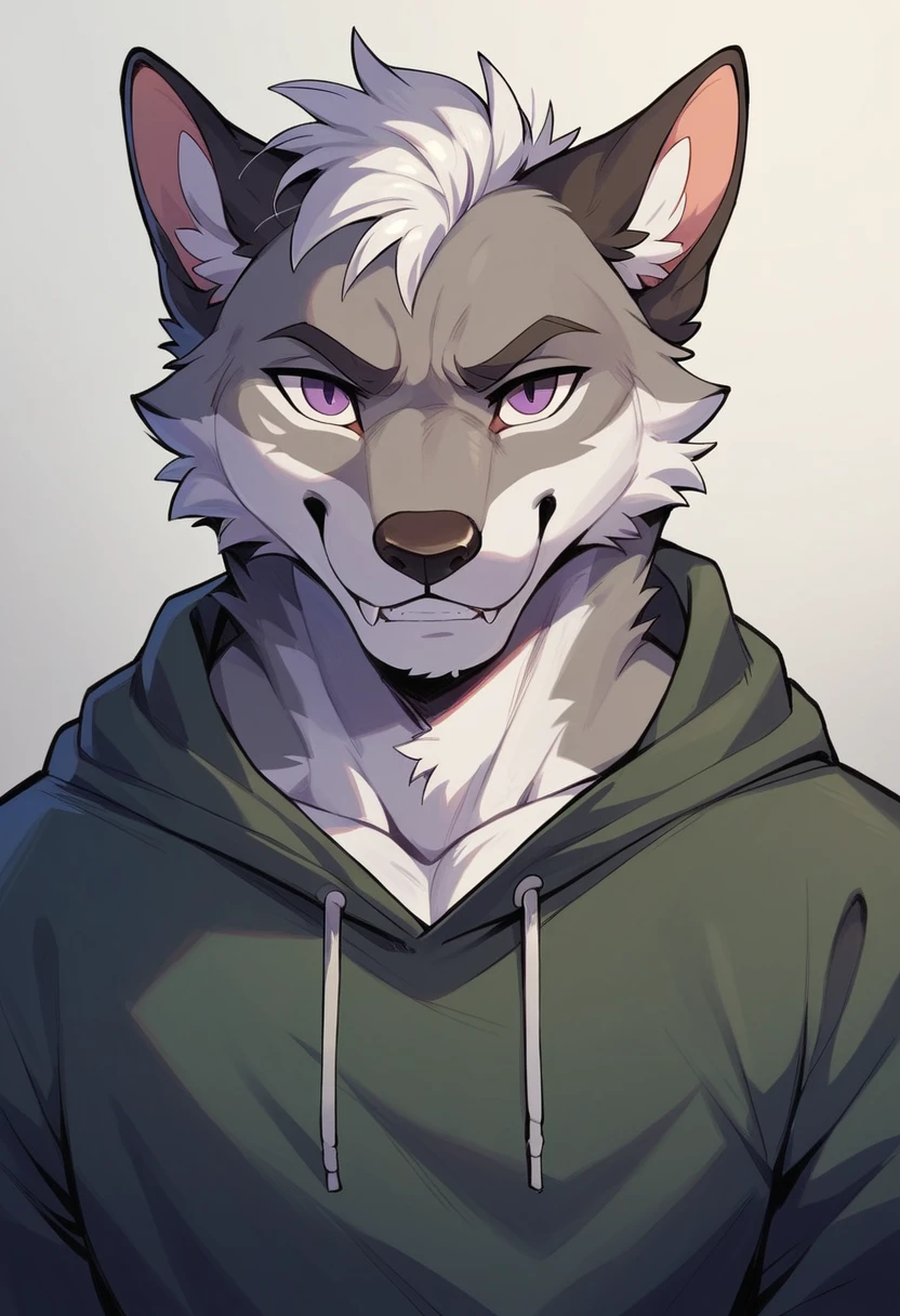 (masterpiece:1.2),cool pose,furry black dragon,strong and fit body,purple eyes,grey medium hair,grey facial hair,casual clothing,hoodie, fierce expression,good looking,slightly smiling showing teeth,park background