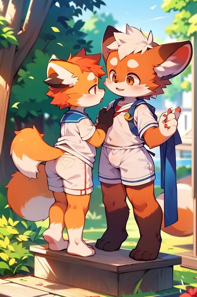 Red Panda Boy,Sailor suit standing on feet,Two legs,