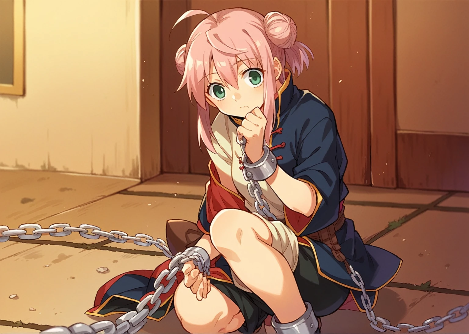 Anime girl sitting on the ground with chains around her, alchemist girl, anime style like fate/stay the night, rogue Anime girl, anime moe artstyle, the Anime girl is crouching, (Anime girl), Anime girl named lucy, anime image of a cute girl, young Anime girl, I'll do fanart too, Female protagonist 👀 :8, Key anime art