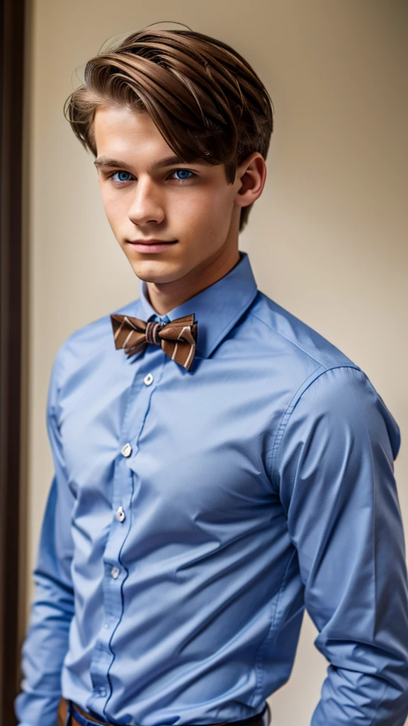 19 year old male wearing bow tie and lomg sleveed button up
4K HIGH REZ 

Physical Description: Brown colored hair and skinny build. 5"5 and 150 LB. Blue eyes. 

.