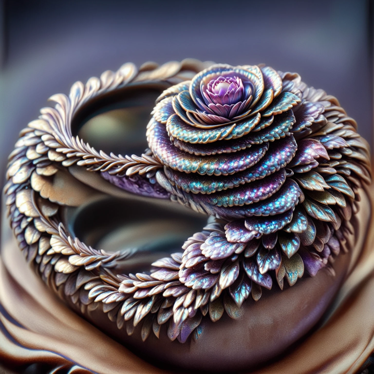 HDR photo of iridescent scales ring system,sharp,gemstone,sharp,cosmic,(druidic vine and flower ring:1.2),miniature,tiltshift,macro product display,ornate wooden box with engraved leaves solo,dvrscls,druidic,mecha,hyperdetailed,maximum fidelity,quality,cinematic,subsurface scattering,maximal attention to correctness and detail,epic,magnificent,wondrous,dvrscls, . High dynamic range