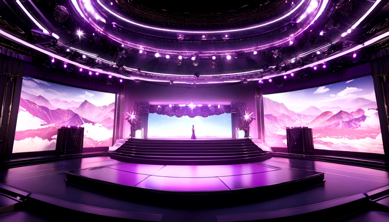 masterpiece, Highest quality, landscape, Panorama, frontage, Glare, Lots of magenta lights, Inside the room, Luxurious and spacious々A live stage with,　Near future, Backlight, Cool, Lavish decoration, There are no people, Clean background, Good gloss, 3D Rendering