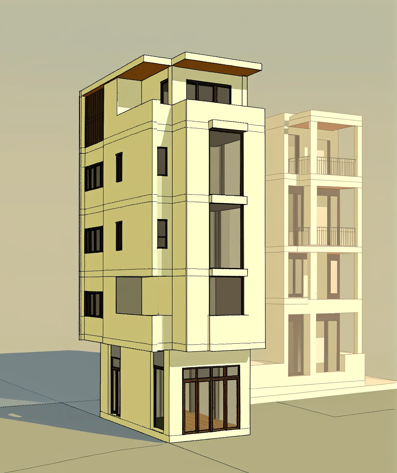 a rendering of a two story house with a balcony and a balcony, frontview, front-view, complete house, front elevation view, front perspective, facing front, front view, exterior design, 3/4 view realistic, elevation view, front side view, orthographic front view, mid-view, front side full, front view dramatic, front elevation