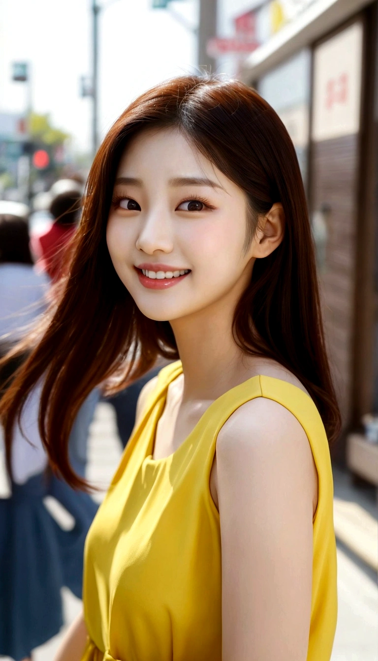 a close up of a woman in a yellow dress smiling, beautiful young korean woman, beautiful south korean woman, gorgeous young korean woman, tzuyu from twice, young adorable korean face, cute korean actress, jaeyeon nam, young cute wan asian face, bae suzy, korean girl, female actress from korea, lee ji - eun, lee ji-eun