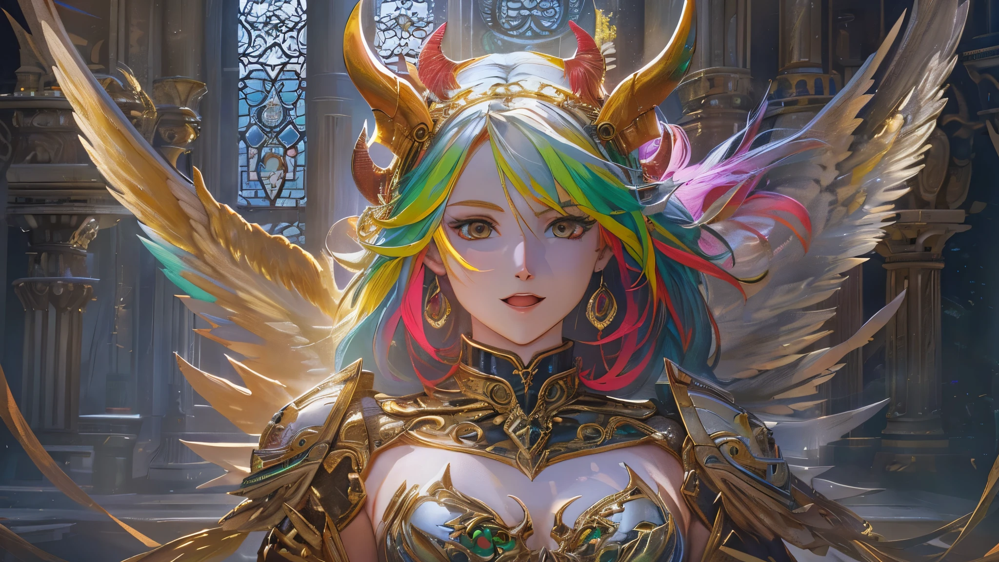 ((Highest quality)),(Ultra-high resolution),(Ultra-detailed new),(Detailed Description),((The best CG)),(masterpiece),Highly detailed art,A wonderful new art form,(Art with precise details:1.5), (Female angel and female devil:1.6),Beautiful and well-proportioned face:1.5,Jewelry goods:1.3, Light and Darkness:1.3, Swallowing Darkness, Extinguishing Light, (A colorful world:1.5)