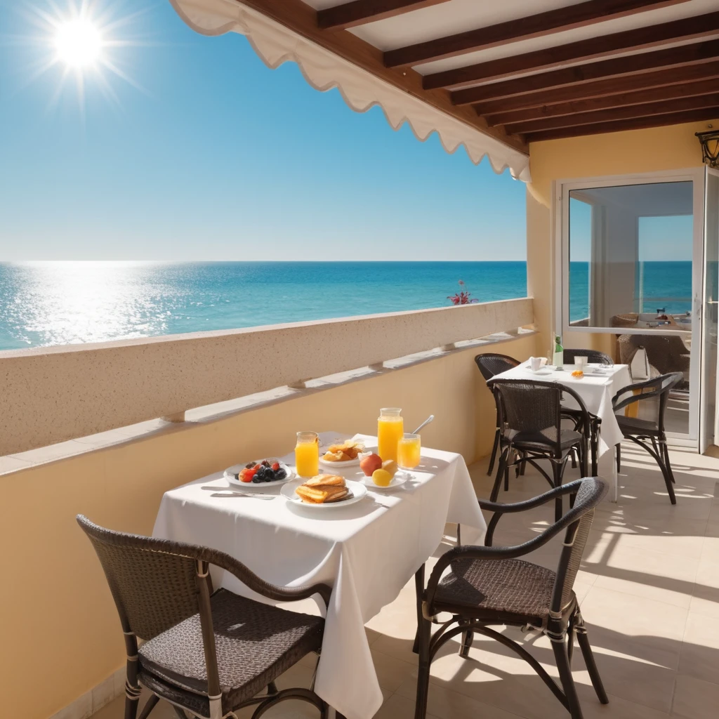 breakfast on the terrace under the sun by the beach