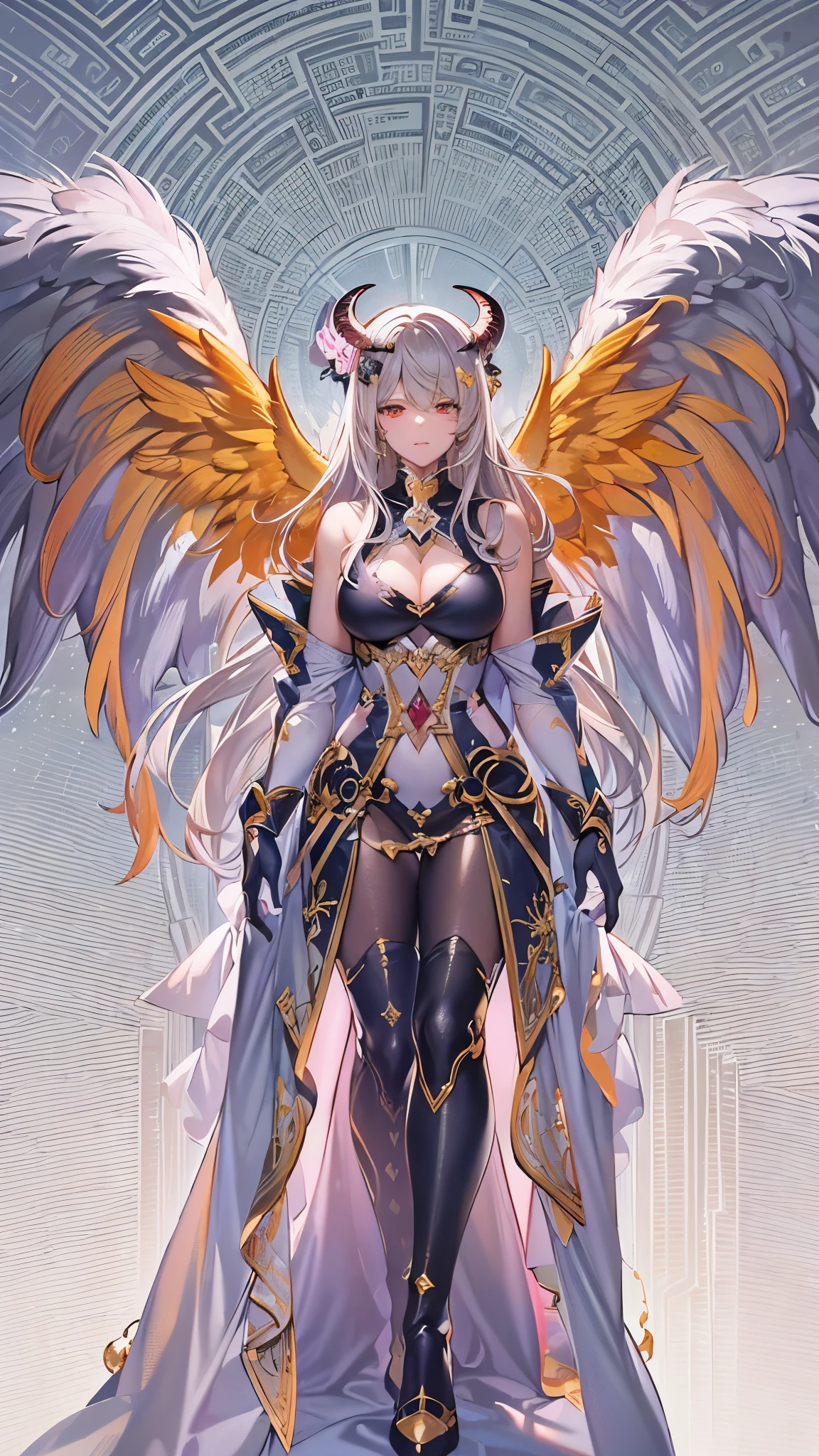 ((Highest quality)),(Ultra-high resolution),(Ultra-detailed new),(Detailed Description),((The best CG)),(masterpiece),Highly detailed art,A wonderful new art form,(Art with precise details:1.5), (Female angel and female devil:1.6),Beautiful and well-proportioned face:1.5,Jewelry goods:1.3, Light and Darkness:1.3, Constraints:1.2, liberation:1.2, (A colorful world:1.5)