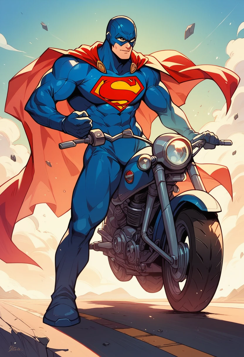Motorcycle, superhero, hero, strongest human, cloak, Superman, mecha, tank