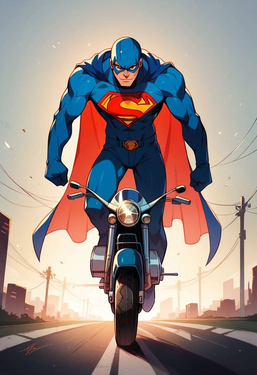 Motorcycle, superhero, hero, strongest human, cloak, Superman, mecha, tank