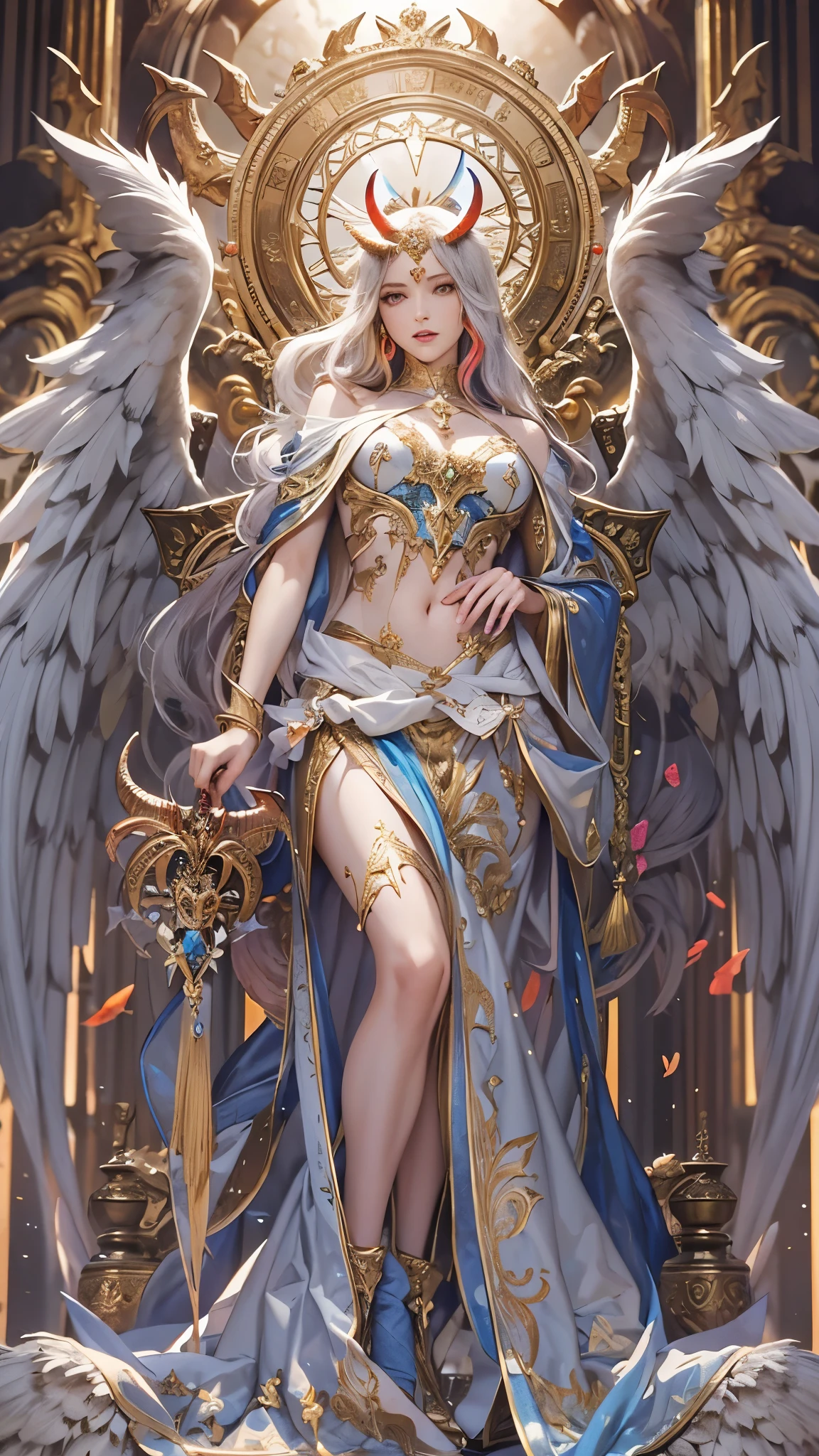 ((Highest quality)),(Ultra-high resolution),(Ultra-detailed new),(Detailed Description),((The best CG)),(masterpiece),Highly detailed art,A wonderful new art form,(Art with precise details:1.5), (Female angel and female devil:1.6),Beautiful and well-proportioned face:1.5,Jewelry goods:1.3, Light and Darkness:1.3, Constraints:1.2, liberation:1.2, (A colorful world:1.5)