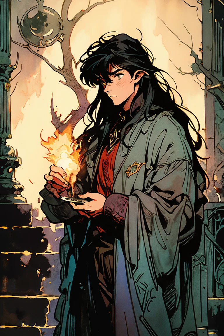 1male Old wizard inspired by Tolkien, art by frank frazetta, by Lovecraft, dark fantasy like Diablo 2