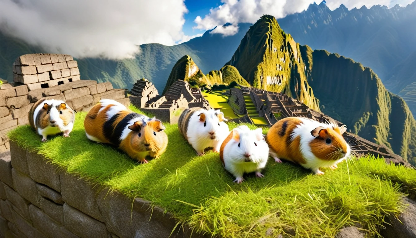 funny chaotic photography of flying guinea pigs above machu picchu, Dressed animals page