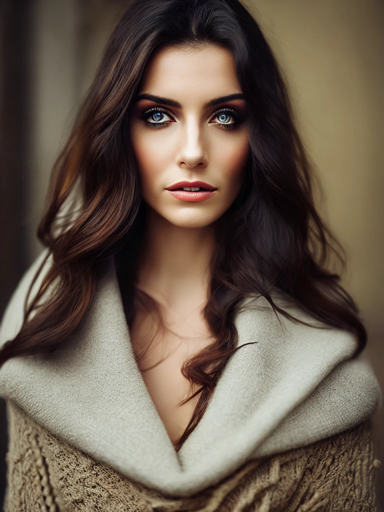 Photography portrait brunette woman color eyes exaggeratedly beautiful, perfect well detailed : cinematic, 35mm, F/22, Analogous-Colors, Kinemacolor