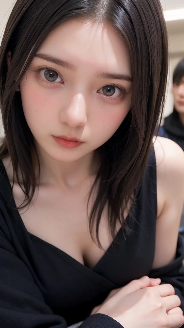 NSFW, (((sex with multiple men))) ,Mastepiece, highest quality, Photorealistic, finely, High resolution, 8K Wallpaper, Perfect dynamic composition, Sharp focus, Beautiful and fine details, Medium Hair, Big and ample breasts, (girl), Age 28, (Drooping eyes:1.6), beauty, Japanese, Photographed from the front, on bed, premium hotel, at night