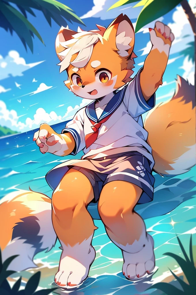 Red Panda Boy,Ocean,Sailor suit 足で立つ,足は二つ,Red Panda Boy,Ocean,Sailor suit