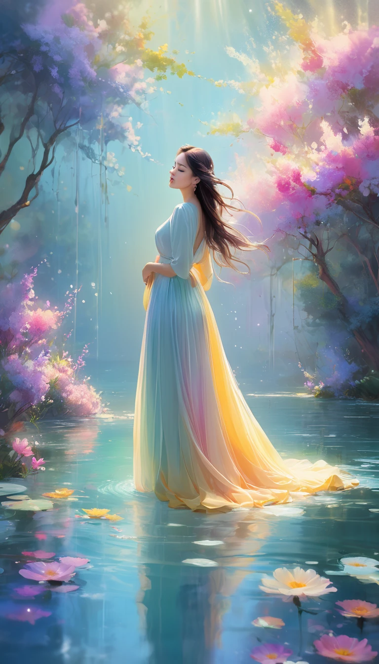 (best quality,4K,8K,high resolution,masterpiece:1.2),Extremely detailed,(Practical,photoPractical,photo-Practical:1.37),floating,floating art,Concept Art,pause,Light,Dreamy,beautiful,serene,illustration,Vague,Moderate,rich and colorful,Soft Focus,translucent,ventilation,,Soft colors,Soft lighting, Abstract, Like a dream, Surreal, no weight, Delicate brushstrokes, Vibrant colors, Tranquil atmosphere