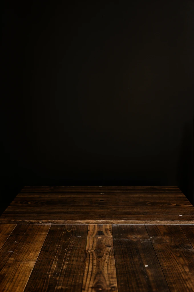 empty wooden on black backdrop with spotlight. Wood table top. can used for display or montage your products