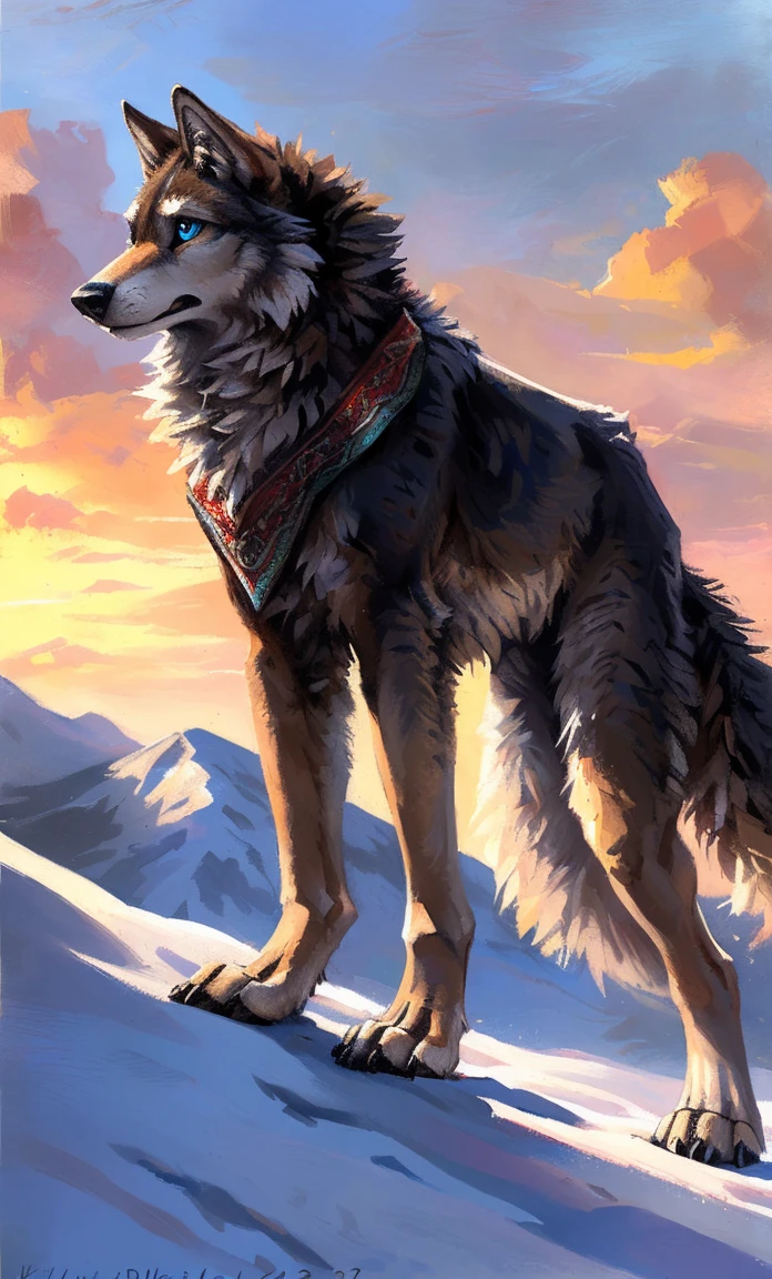 ((Solo)), male people, anthro wolf, (Multi-colored fur, White-brown:1.3,White tail pointed), (Height 4 .7m,Tail length 3.2m), ((Wolf face, Big eyes, White eyelids, Blue pupil, Slim:1.2) (Tough, Calm expression:1.2)), Slim, pinging)), (Correct anatomy), (Winter clothing:1.1), The upper body naked, (detailed outfits),A long big tail,Feet,(Realistic fur, Detailed fur texture, labeled:1.3)), (Natural lighting), Photorealistic, Hyperrealistic, ultradetailed, by Kenket,Snowfield,erect through,Running on