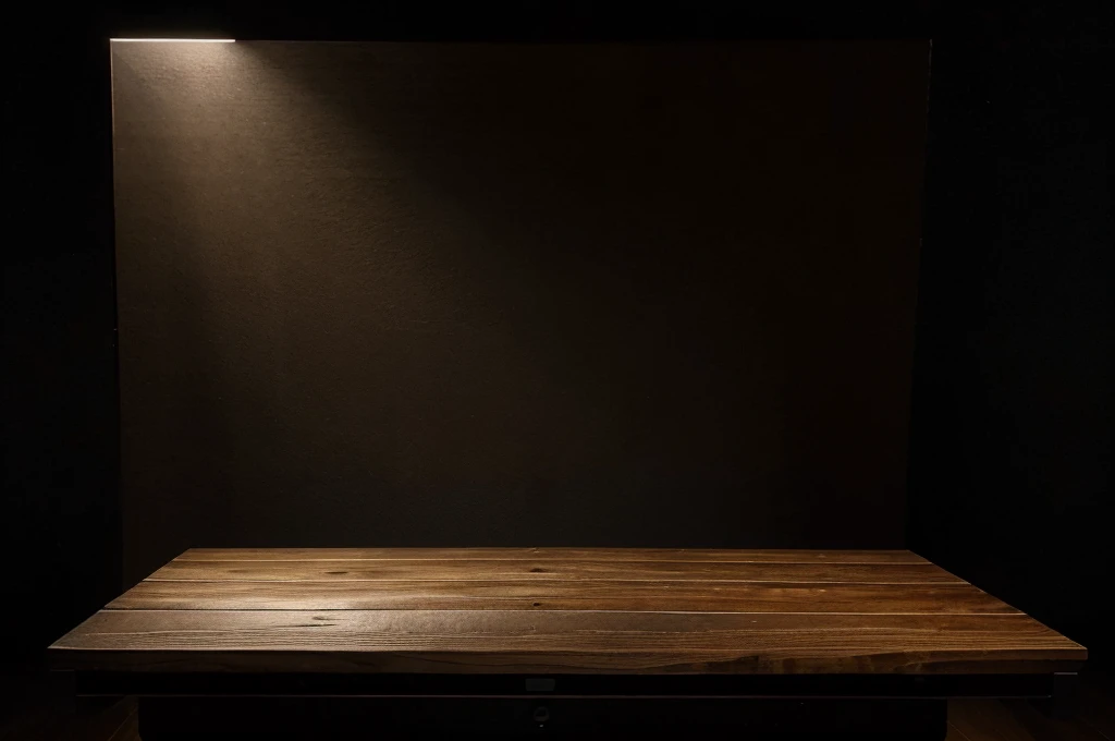 empty wooden on black backdrop with spotlight. Wood table top. can used for display or montage your products