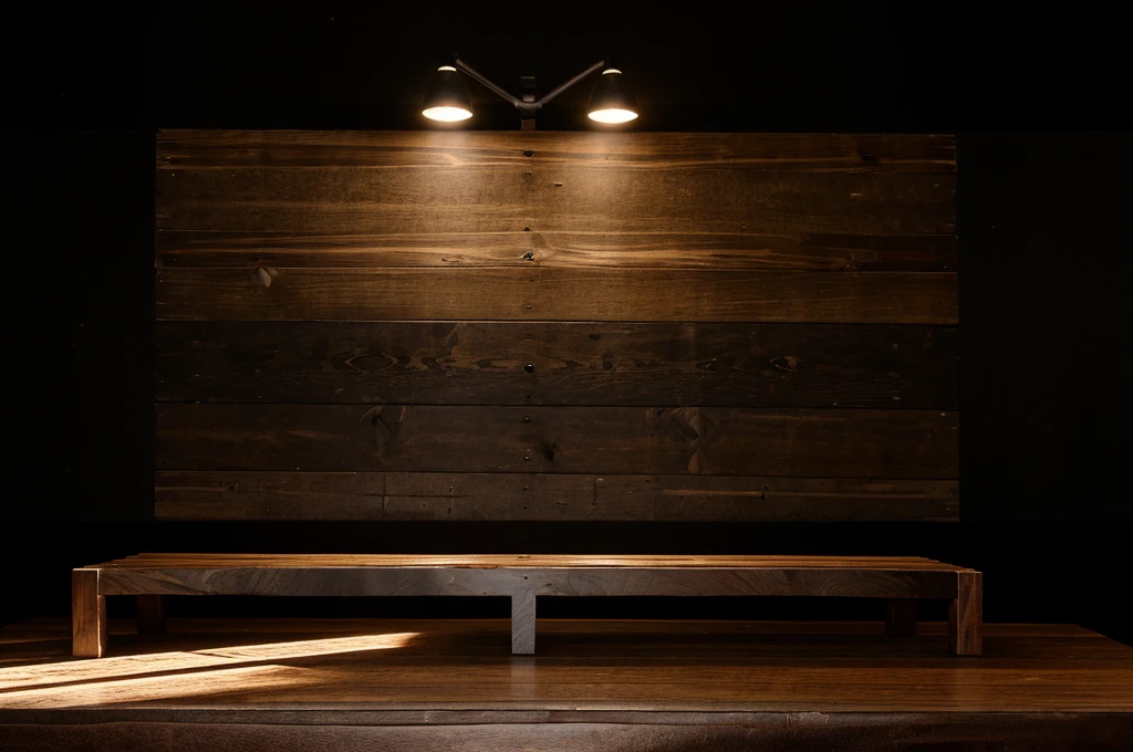 empty wooden on black backdrop with spotlight. Wood table top. can used for display or montage your products