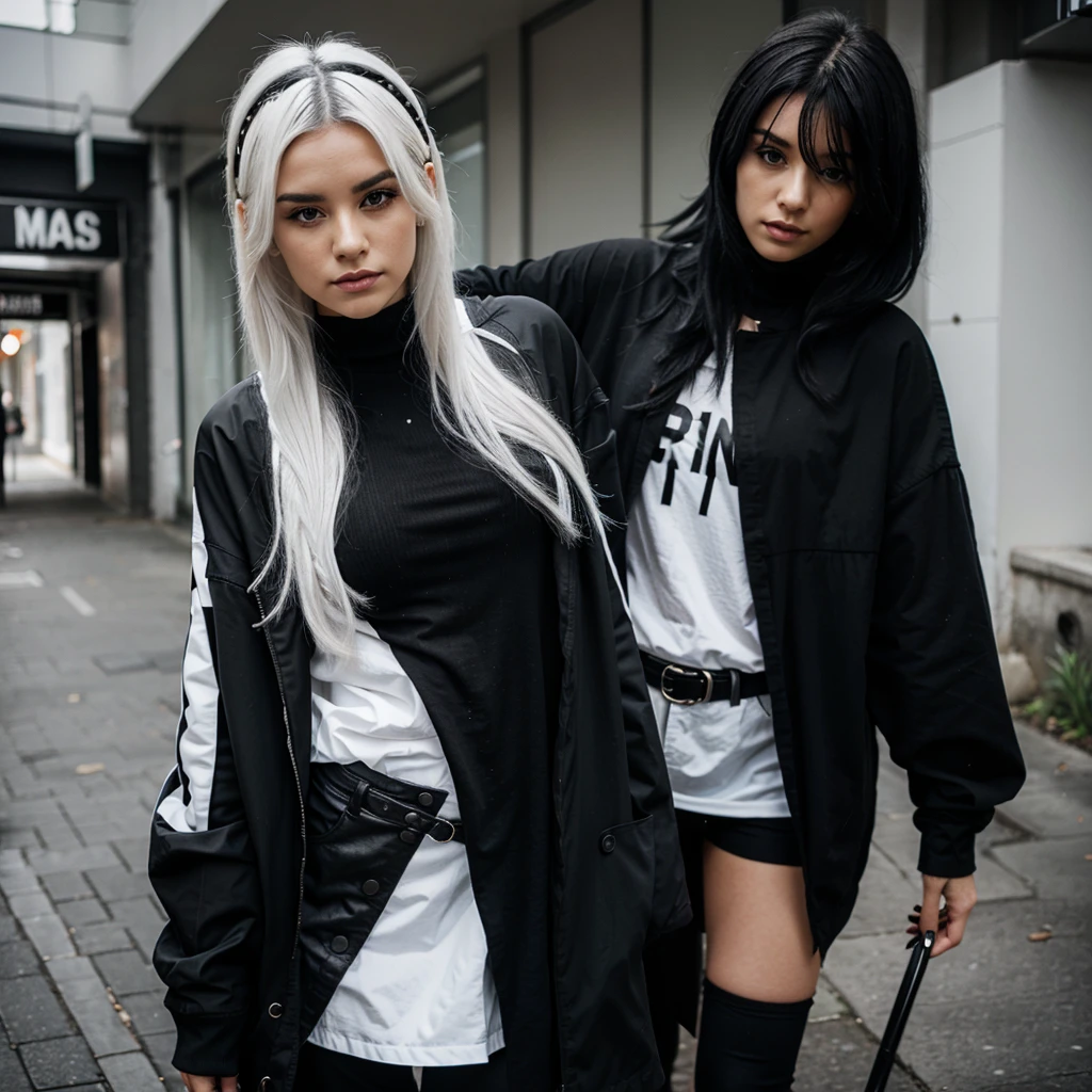 Woman with black and white hair wearing black clothes