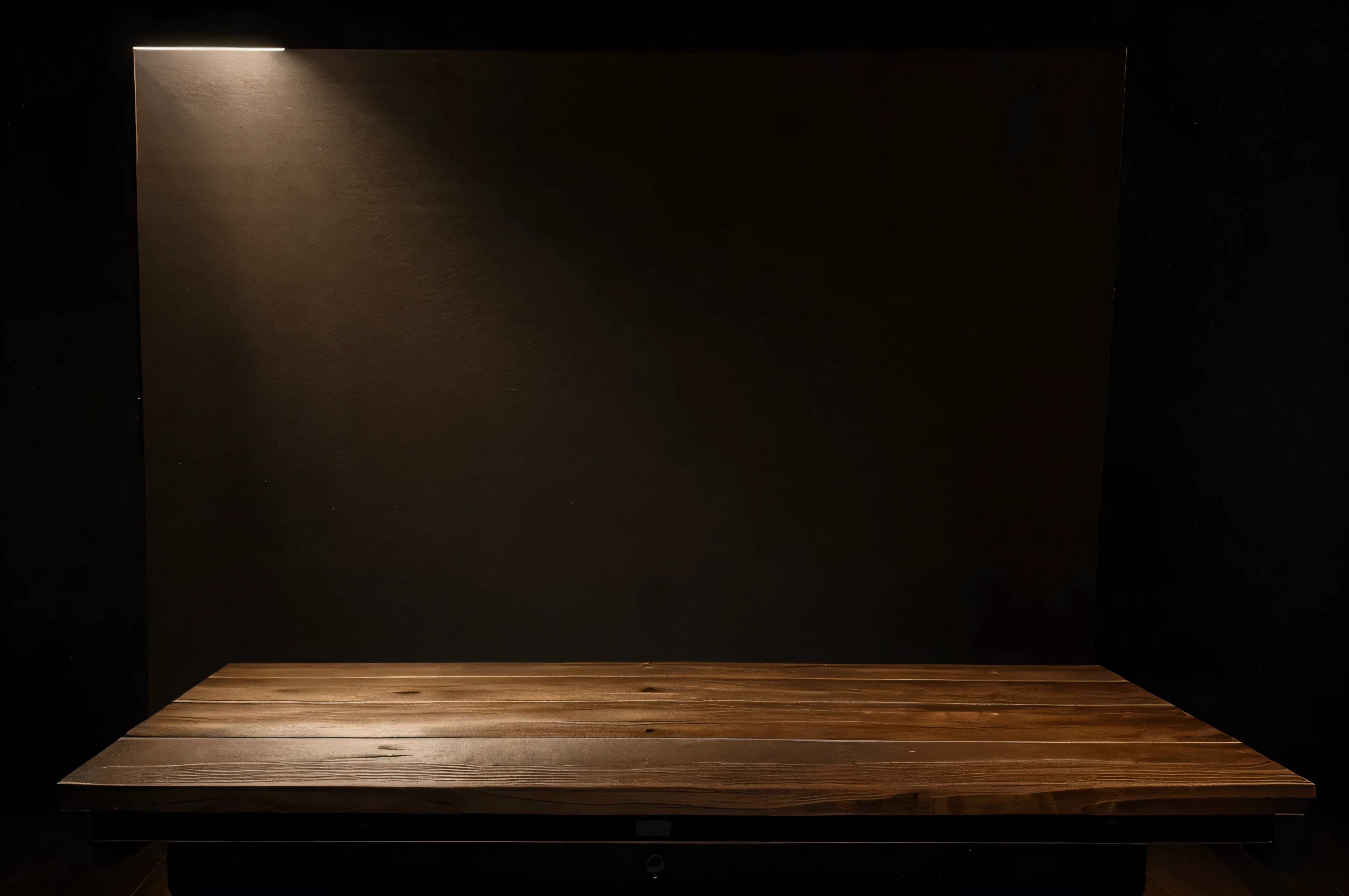 empty wooden on black backdrop with spotlight. Wood table top. can used for display or montage your products