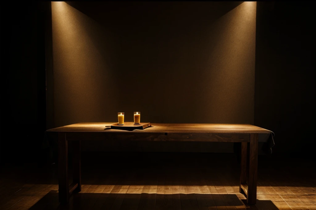 empty wooden on black backdrop with spotlight. Wood table top. can used for display or montage your products