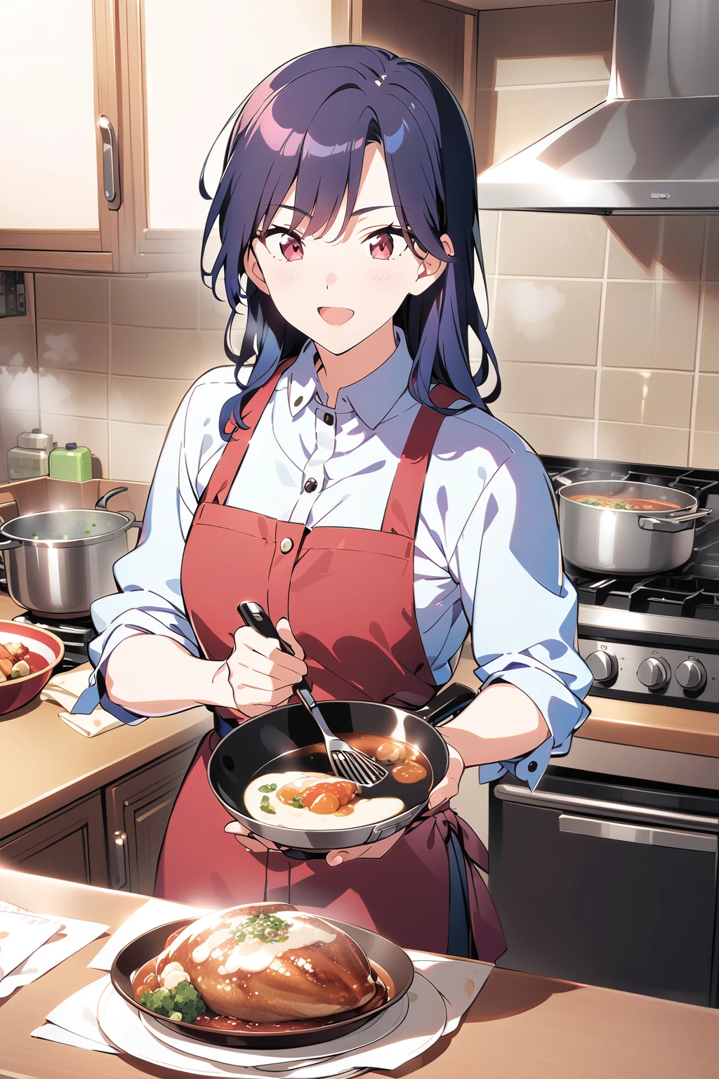 (Ultra-detailed illustrations:1.2),anime character in kitchen prepaAlsog food with a skillet and pan, Cooking, tanjiro kamado, Also, honest, Official Art, honest shinka, Mai Yoneyama, Shirabii, Eat and drink, Nishimiya Shoko, Anime Moe Art Style, Cook, Official character art, rei hiroe, Cooking it up, honest kano