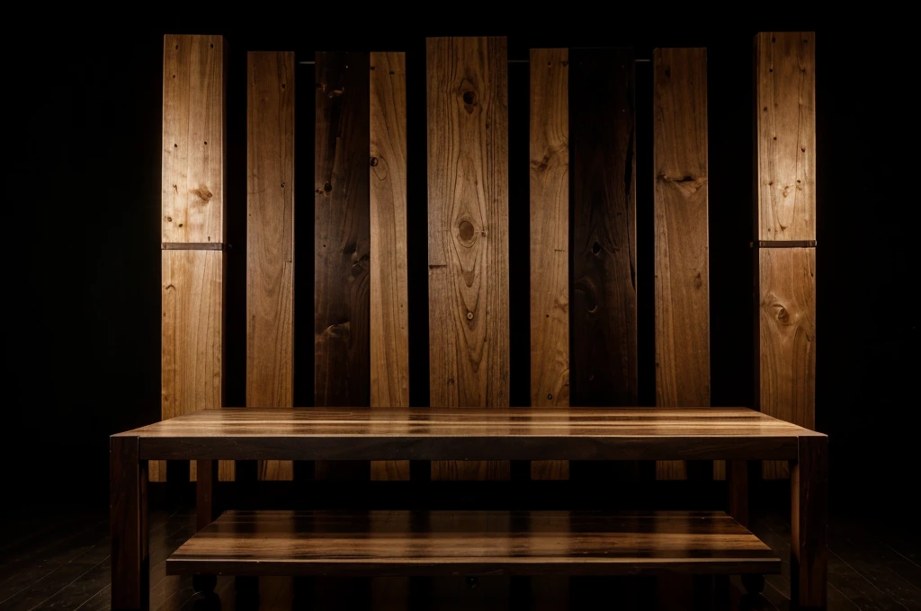 empty wooden on black backdrop with spotlight. Wood table top. can used for display or montage your products
