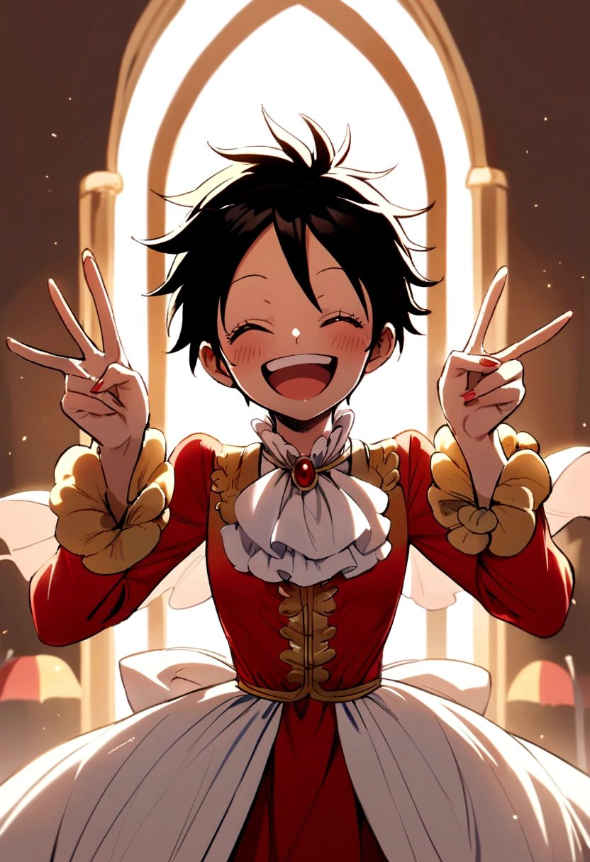 Monkey D Luffy, woman, Double Peace Sign, smile, Emotional