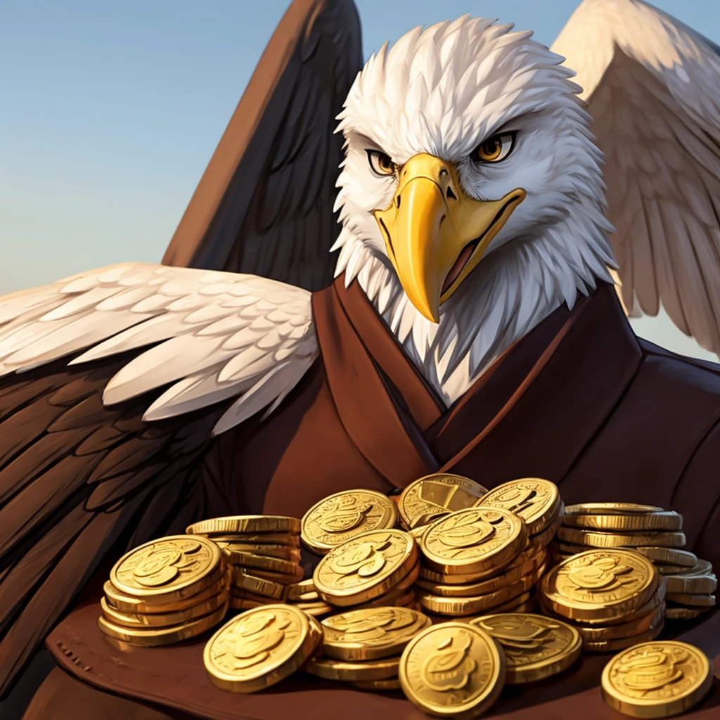 Bald eagle, meme coin, no human character, only eagle, no text