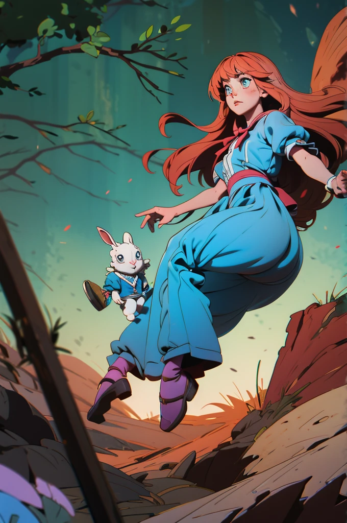 make an illustration of Alice from the movie "Alice in Wonderland" falling down the rabbit hole