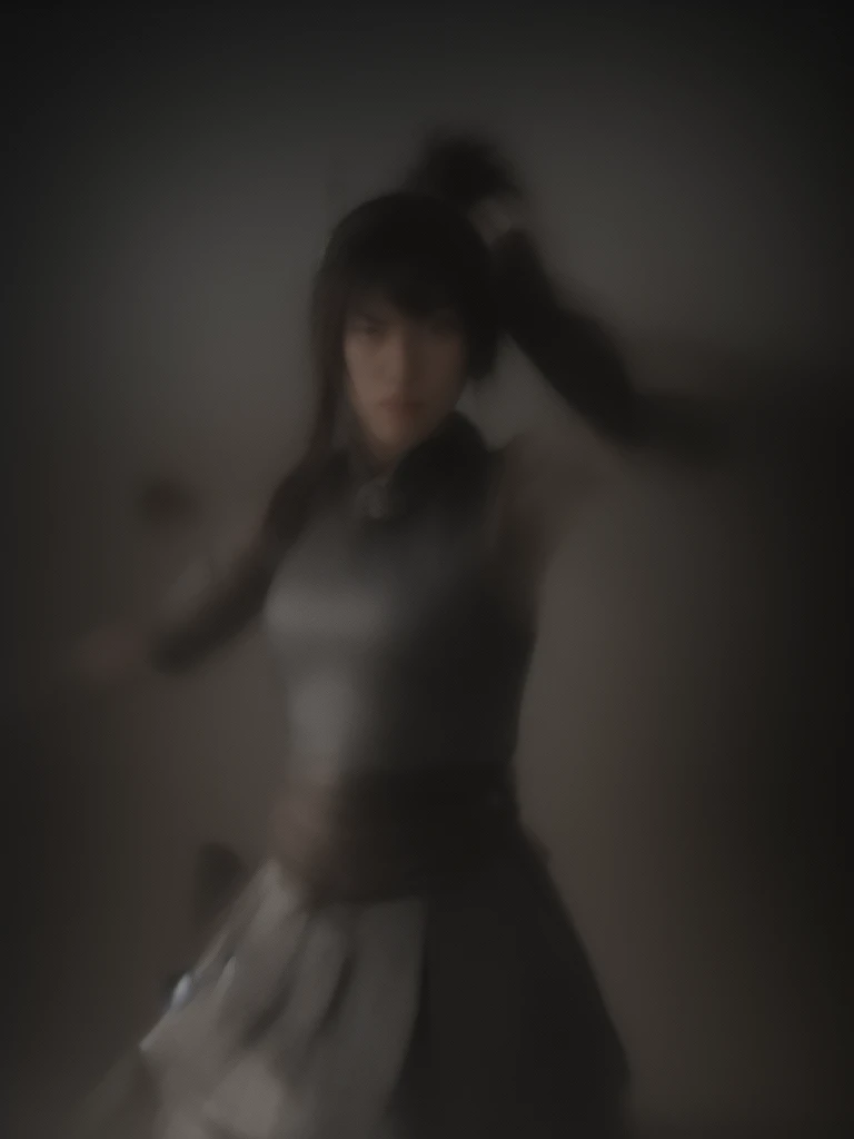 A dynamic and cool depiction of Date Masamune around 20 years old. she is wearing traditional samurai armor with a helmet adorned with a crescent moon shape and her iconic eyepatch. Captured in the moment of striking down with her sword in her right hand, the background portrays a battlefield, emphasizing a sense of motion and energy.