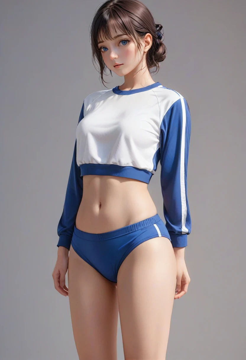 masterpiece, high quality, One girl, Small breasts,Are standing, Pause, Pause, Gym attire, Gym suit, Bloomersショーツ, Bloomers,  whole body, shirt, Side view, blue eyes, Realistic