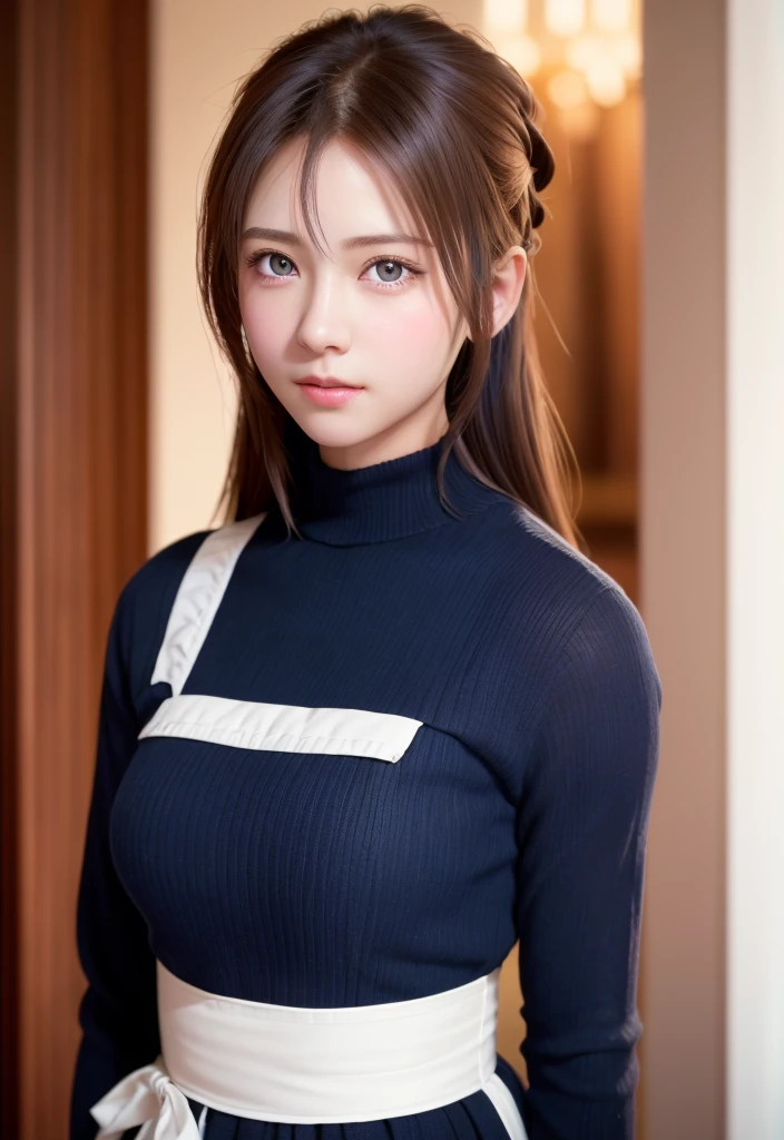 {{8K}, {Super detailed}, {Accurate}, {highest quality}},{1 girl:smile:Smuri, turtleneck sweater},simple background, {red background},
