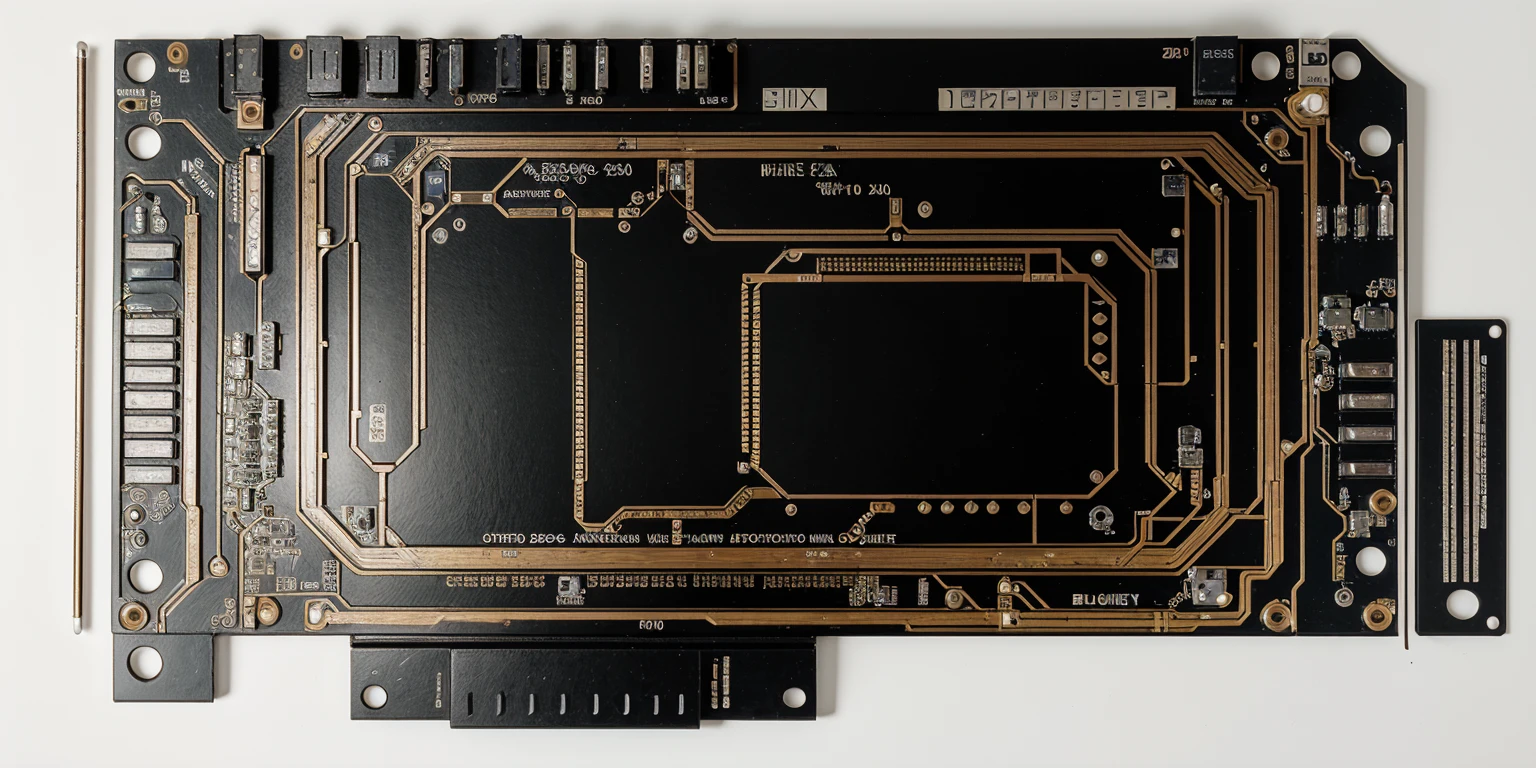 Create an image size 1920x768. Draw a black printed circuit board with microcircuits and white inscription "e_Lectra".