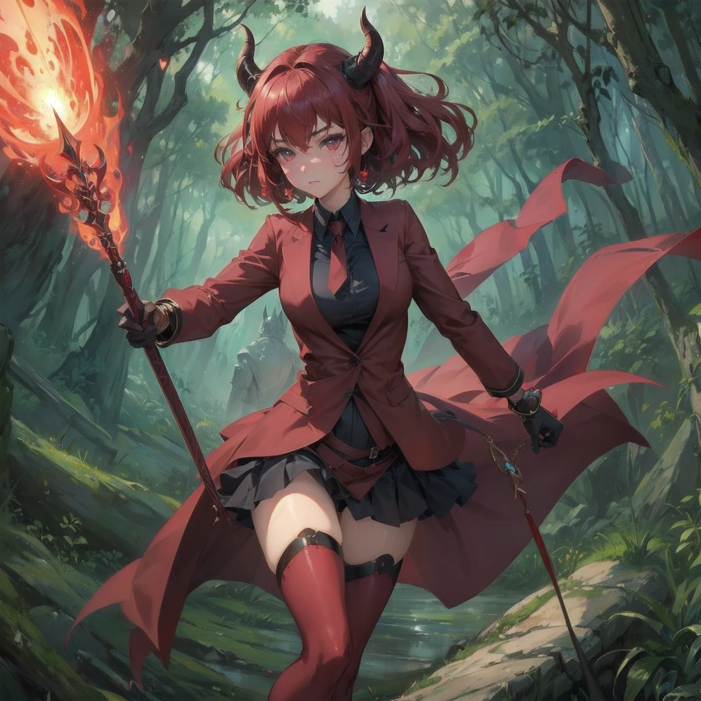 masterpiece, (textured skin), best quality, gorgeous beautiful girl, (a female devil),,detailed clothes,large breasts,narrow waist,, (beautiful face), cinematic lighting, (fantasy anime art ),