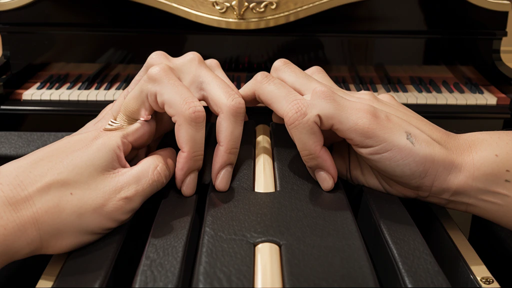 Close Up of Grand Piano, with black fingers playing