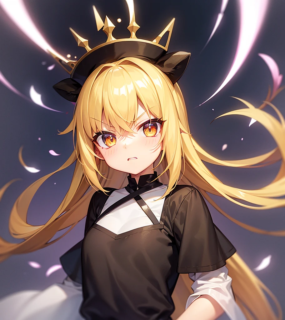(angry),Cute little ,Tiny ,Small girl,,Childish face, Very fine clean face,Top quality, Big eyes,Straight Hair,Yellow hair,Crimson Eye,(Dark Room), Subtle light, Soft lighting,Light from directly behind, (Are standing),Front view,prison