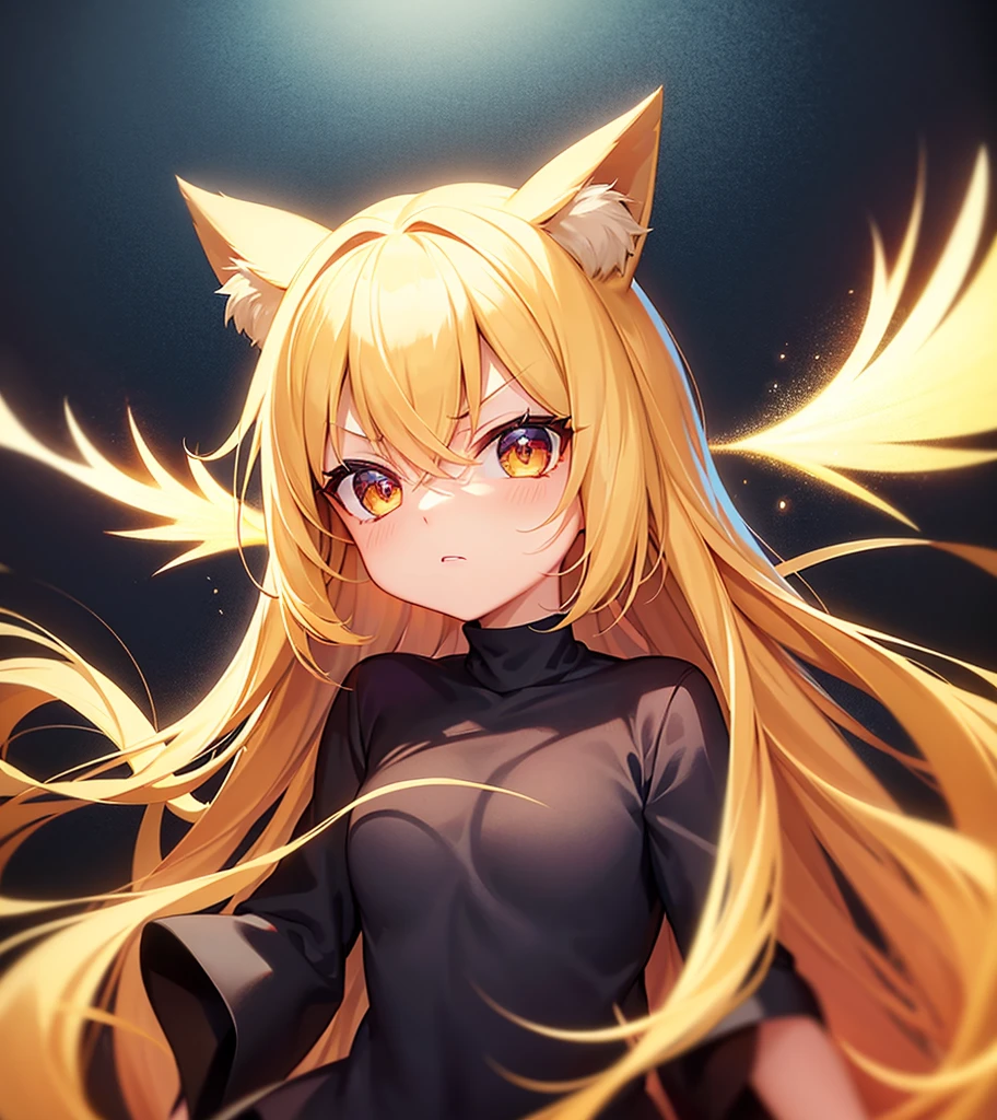 (angry),Cute little ,Tiny ,Small girl,,Childish face, Very fine clean face,Top quality, Big eyes,Straight Hair,Yellow hair,Crimson Eye,(Dark Room), Subtle light, Soft lighting,Light from directly behind, (Are standing),Front view,prison