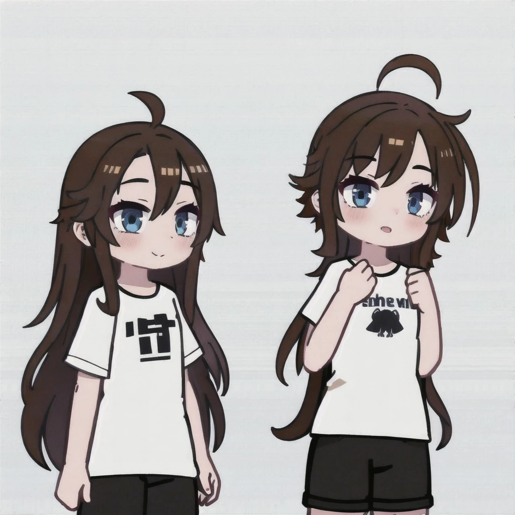 1 girl, looking at viewer, White background, White T-shirt, black shorts, hands to the side