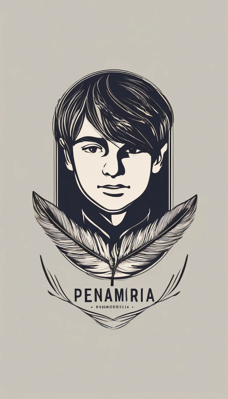 Create a minimal, modern, simple, inspirational, memorable, dream like logo design of a boy and a feather for the brand “Penamemoria".